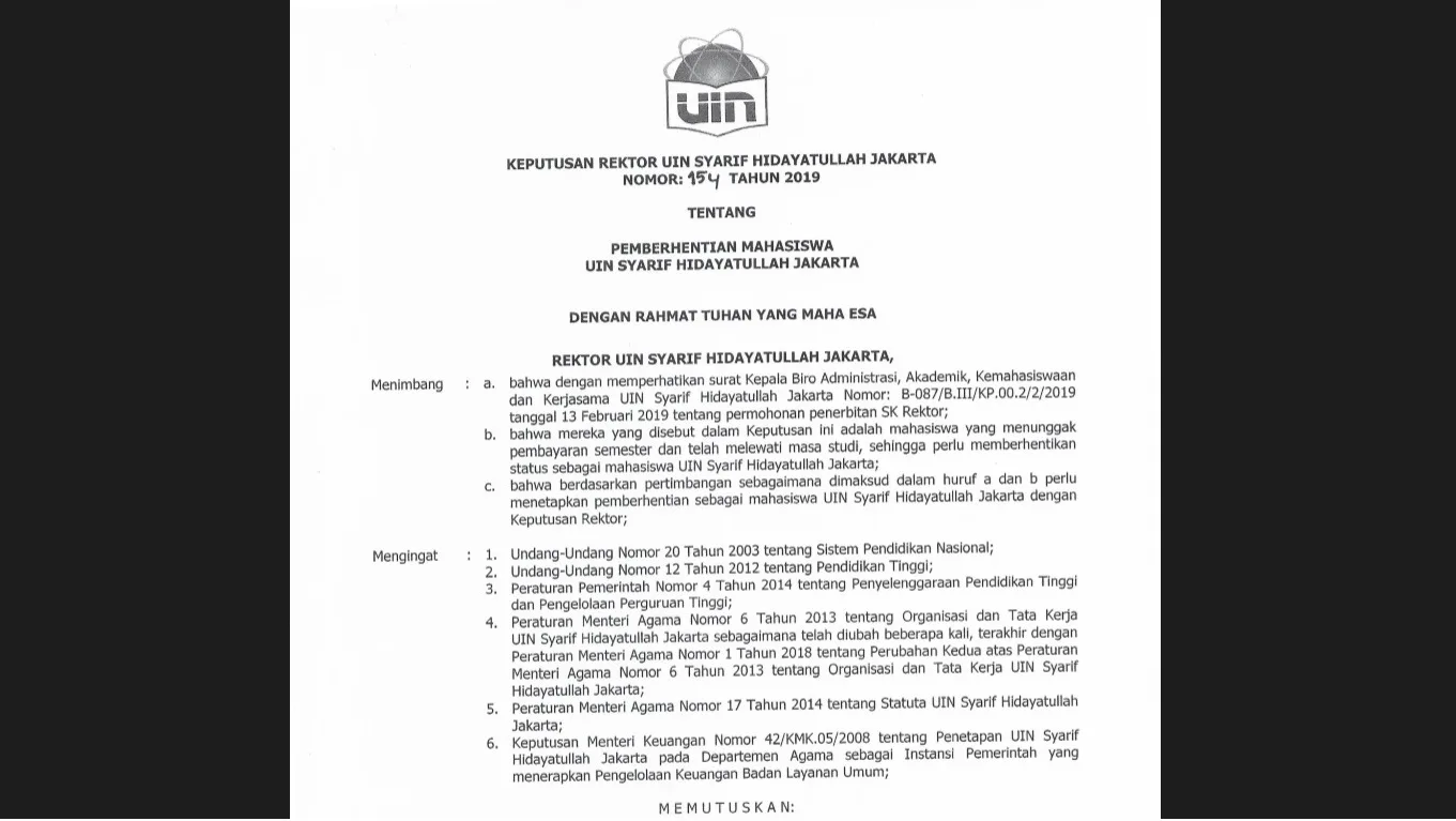 Usai Menuai Kritik, Rektor UIN Jakarta Cabut SK DO Mahasiswa