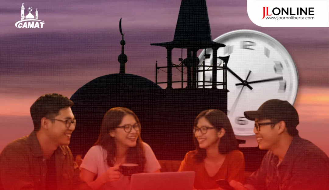 Ilustrasi Ketika Waktu Salat Tertunda karena Nongkrong. Journo Liberta/Annisa Faza Nadhilah.